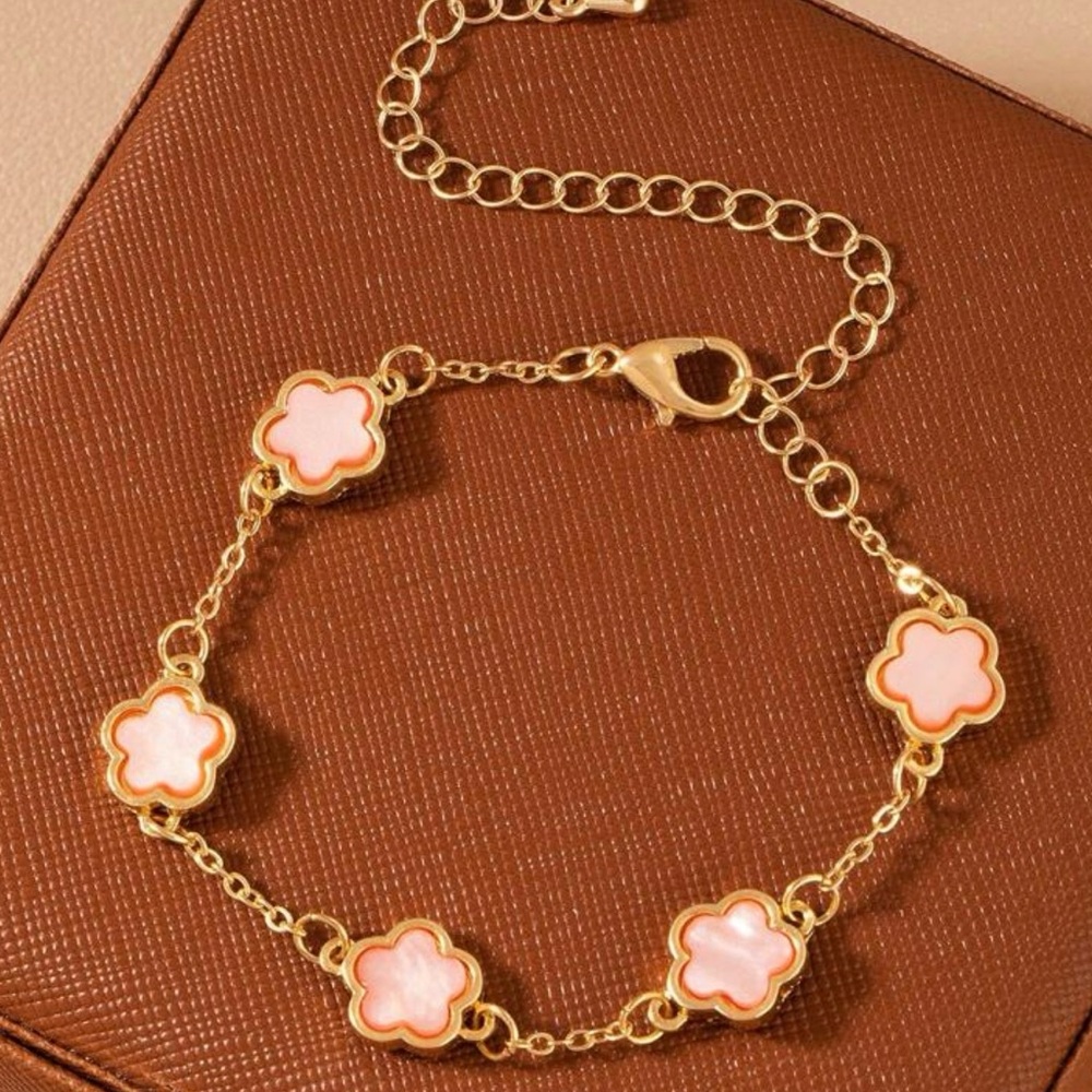 Gold and Pink Flower Bracelet